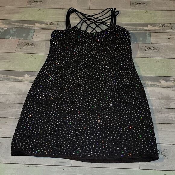 L.A. Glo Black Glitter Sparkle Short Dress sz 9/10 - Picture 1 of 4